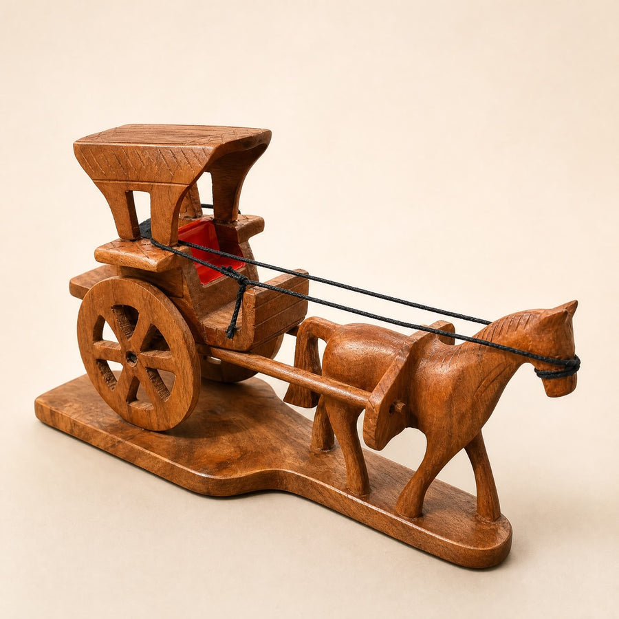 Traditional Wooden Horse & Carriage Showpiece - View 1