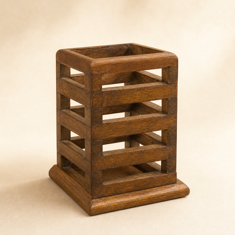 Handcrafted Wooden Desk Organizer & Pen Holder