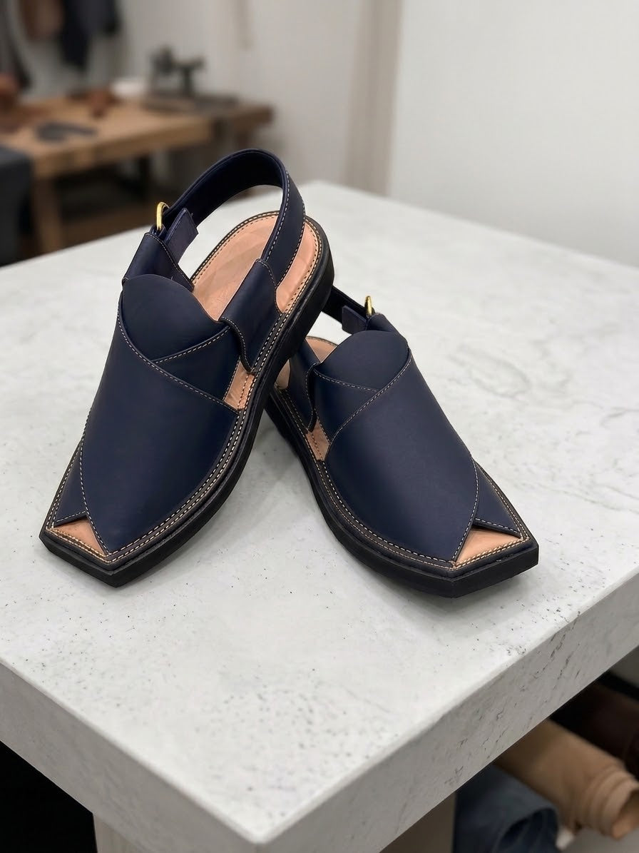 Navy Blue Kaptan Peshawari Chappal | Signature Edition ⭐