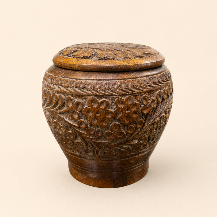 Hand-Carved Wooden Decorative Container