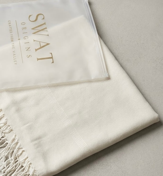 64 Wool Plain White Shawl | Borderless