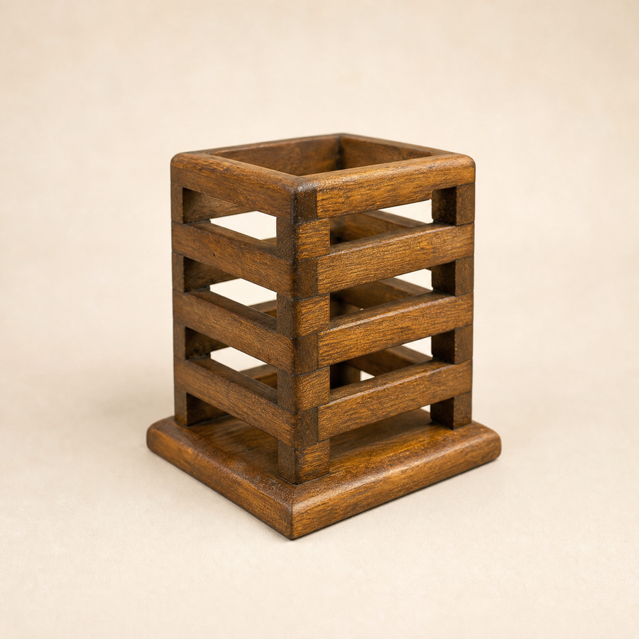 Handcrafted Wooden Desk Organizer & Pen Holder