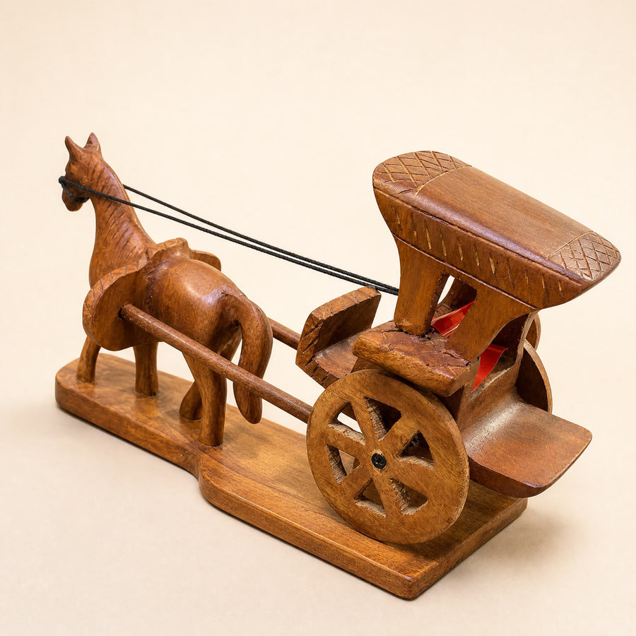 Traditional Wooden Horse & Carriage Showpiece - View 2