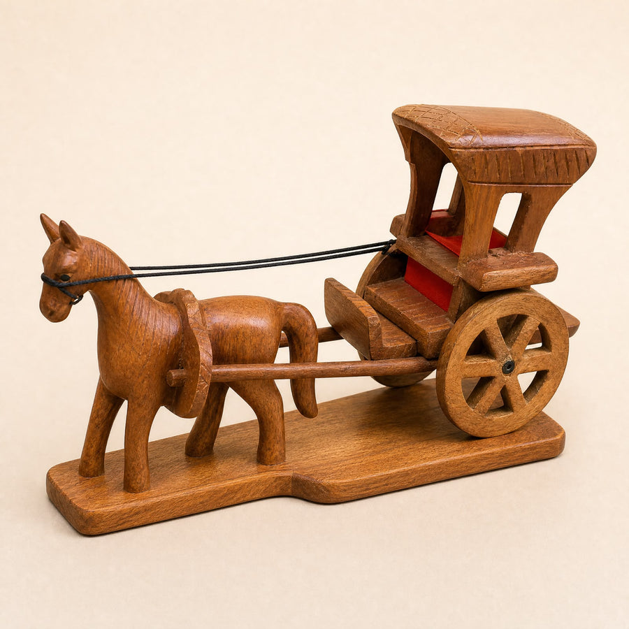 Traditional Wooden Horse & Carriage Showpiece - View 3