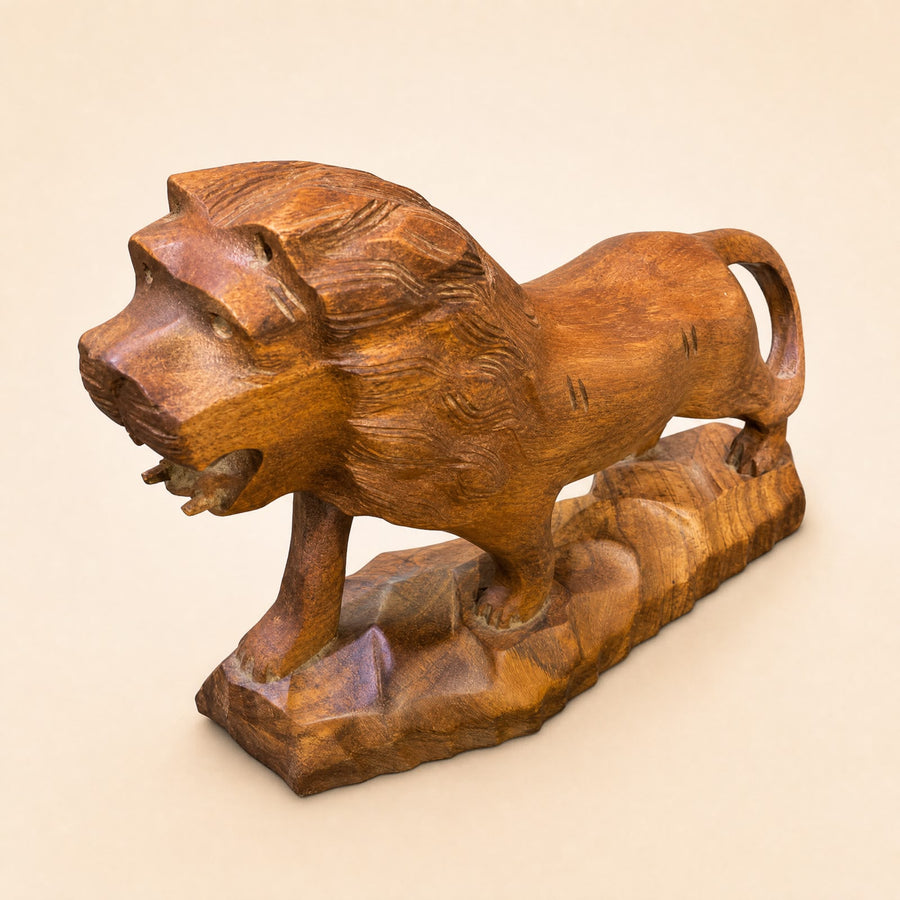 Handcrafted Wooden Lion Sculpture - View 1