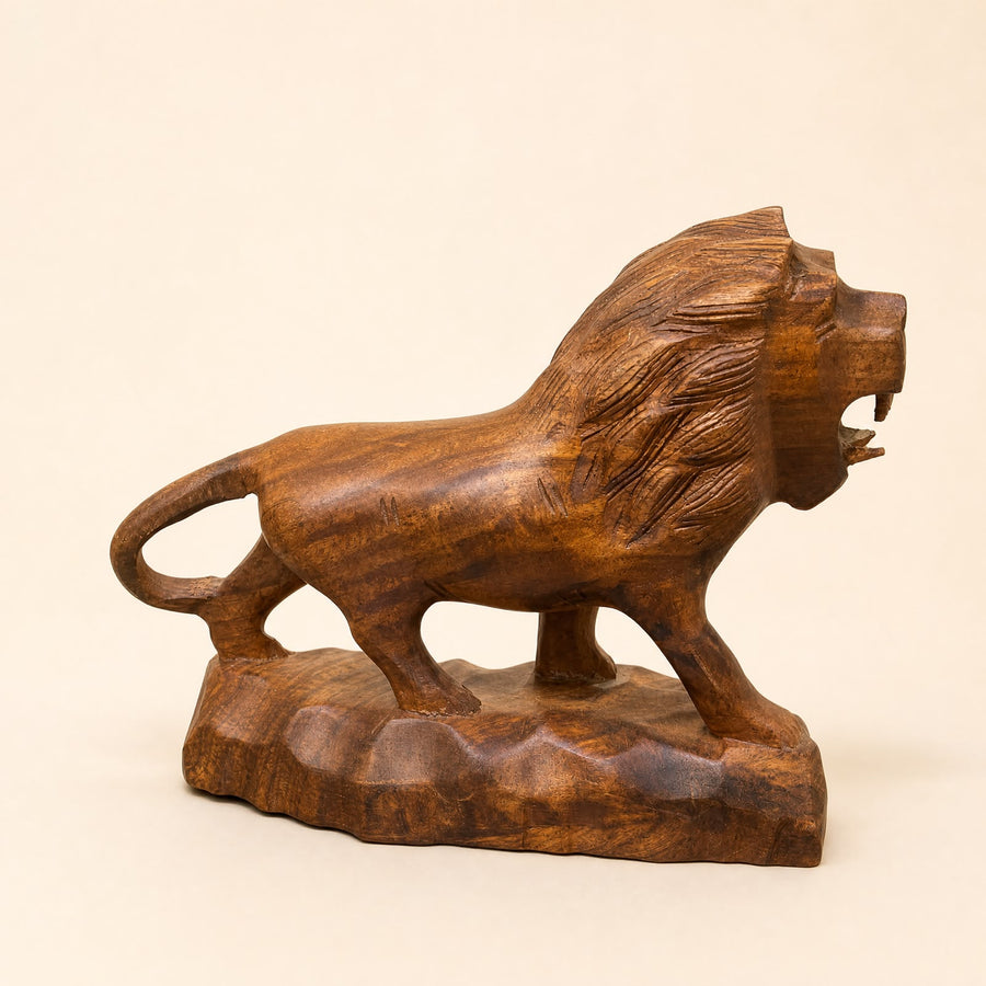 Handcrafted Wooden Lion Sculpture - View 2
