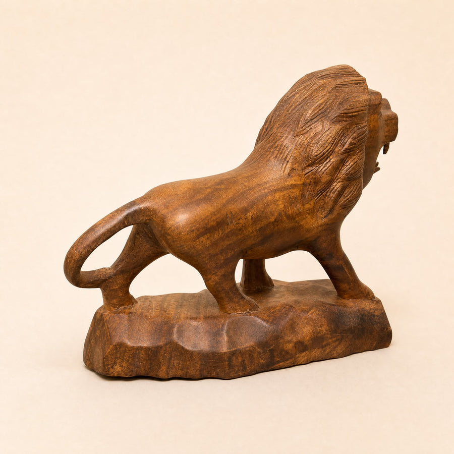 Handcrafted Wooden Lion Sculpture - View 3