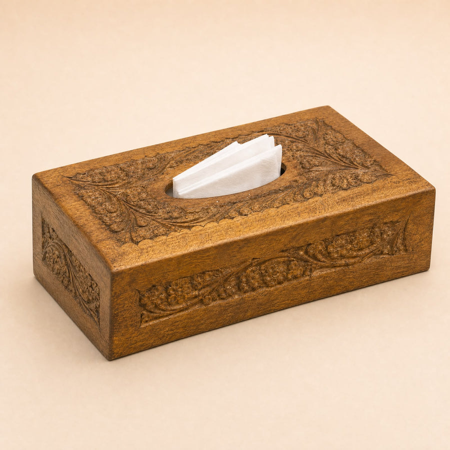 Handcrafted Wooden Tissue Box - View 1