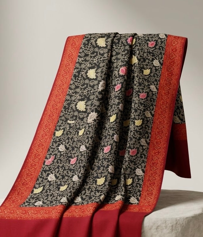 Royal Burgundy Kashmiri Embroidered Shawl