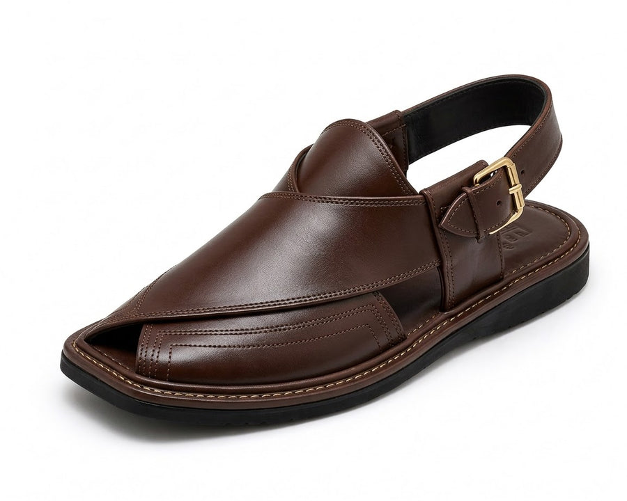 Swat Origins dark brown Peshawari chappal side view