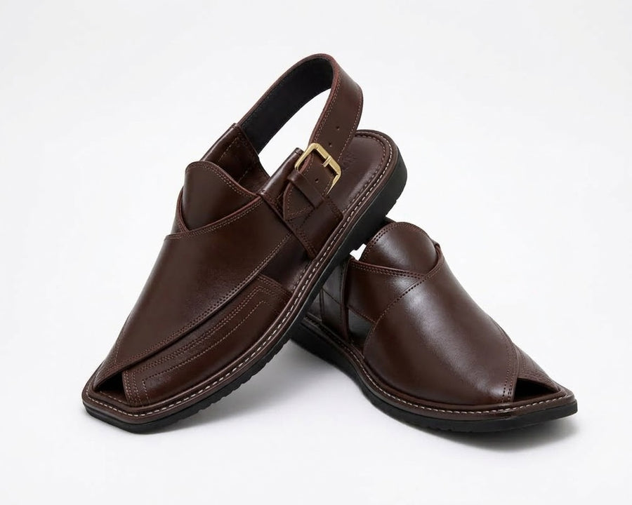 Swat Origins dark brown handcrafted leather Peshawari chappal